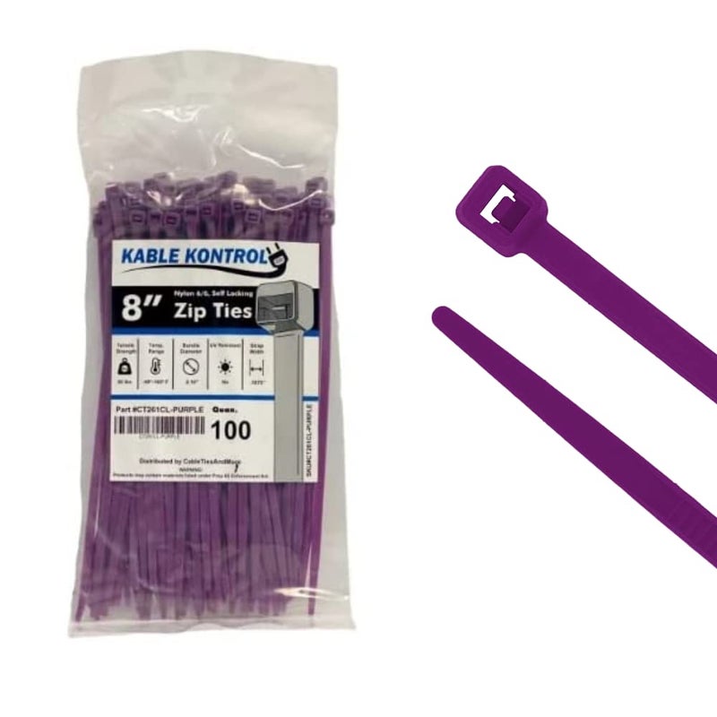 kable kontrol الأرجواني البريدي العلاقات 8 بوصة 100 جهاز كمبيوتر شخصى 50 رطل قوة الشد الذاتي قفل النايلون الملونة العلاقات كابل الأسلاك يلتف للاستخدام الداخلي أو الخارجي - Image 1